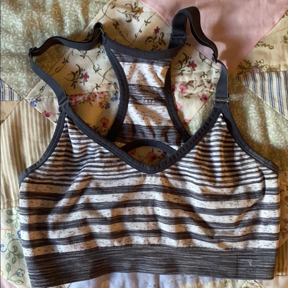 Grey and white Danskin sports bra